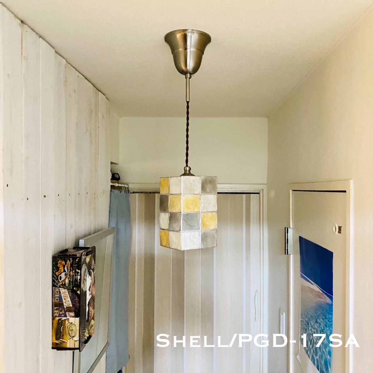古道具ビンテージ品◾️天然貝シェル シェード 天井照明 ペンダントライト 天井照明 Shell/PGDSA ペンダントライト シェル カピス貝 ランプ