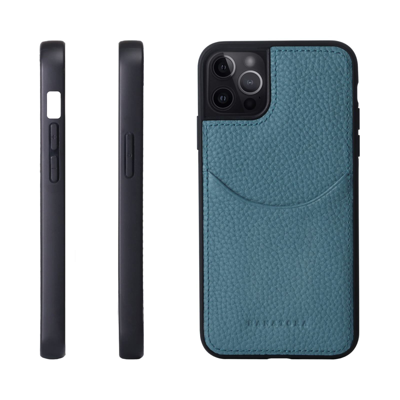 【新着商品】マグネットなし ギフト シュリンクカーフレザー 付き コードホルダー シアン スマホ スマホケース 耐衝撃 本革 CPG-13ProMax-Cyan ケース iPhone13ProMax HANATORA