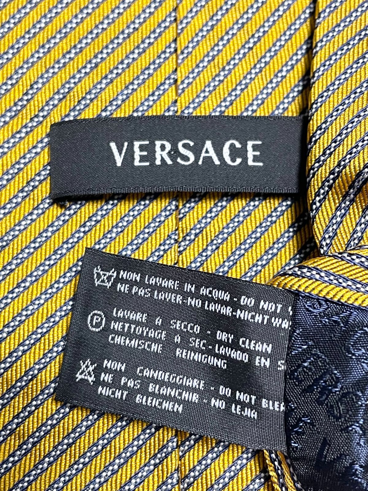 ヴェルサーチ VERSACE 微光沢 ネクタイ ウール シルク 斜めストライプ