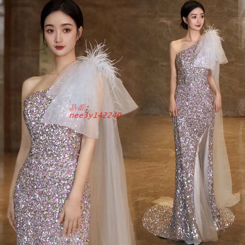 ウェディングドレス ステージドレス 花嫁 二次会 発表会 結婚式 スパンワンショルダー マーメイドドレス ロングドレス パーティードレス カ