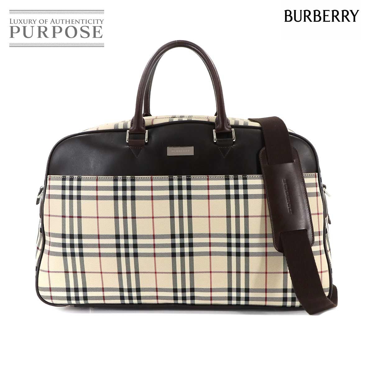 バーバリー BURBERRY ノバチェック 2way ボストン ショルダー バッグ キャンバス レザー ベージュ ブラウン Boston Bag 90293556