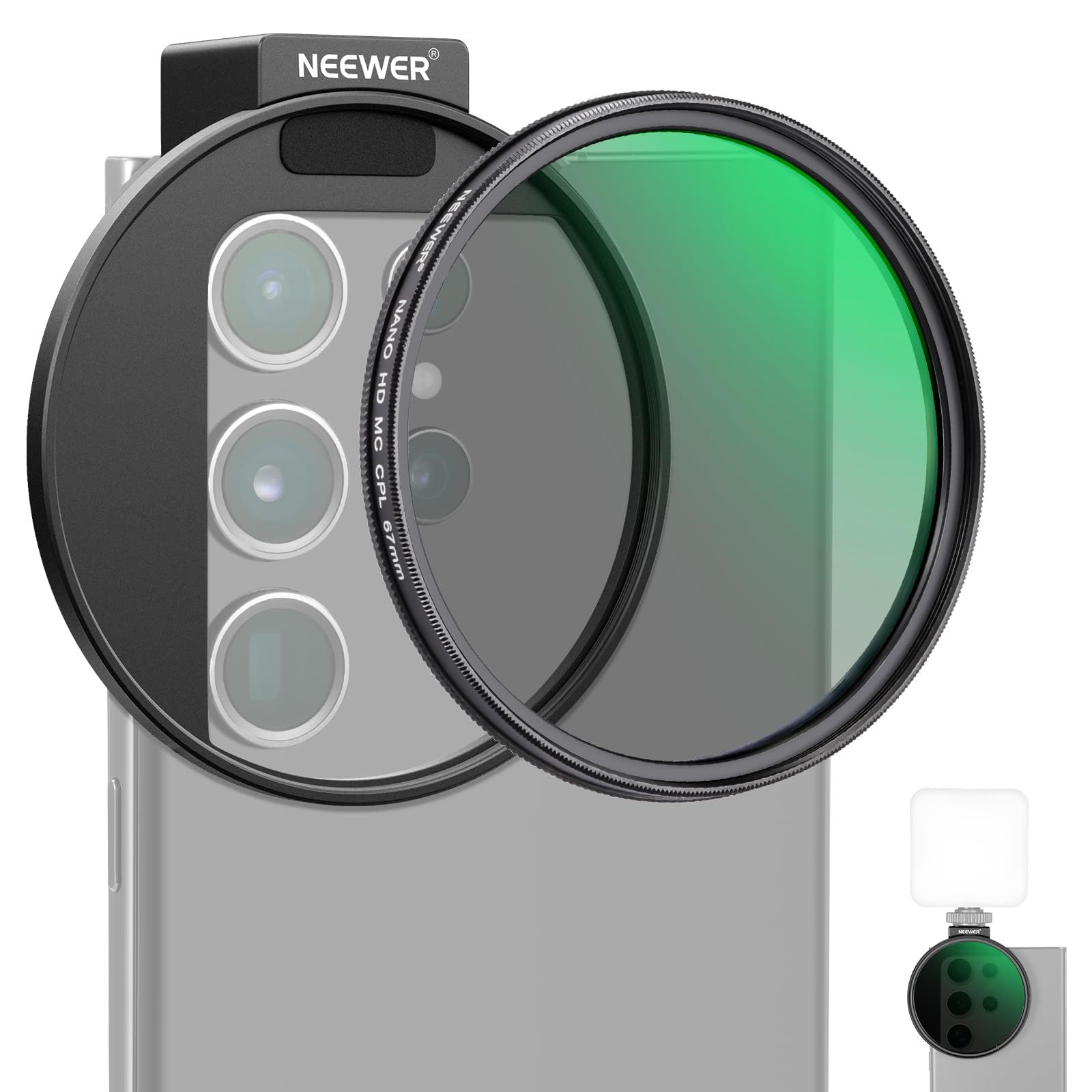 NEEWER CPL フィルター スマホ用 67mmカメラレンズ偏光フィルター 金属製コールドシューフォンクリップ付き iPhone 14 Pro Max 13 Pro Max 13 Mini 12 11 X XS Max サムスン Galaxyに対応 F…