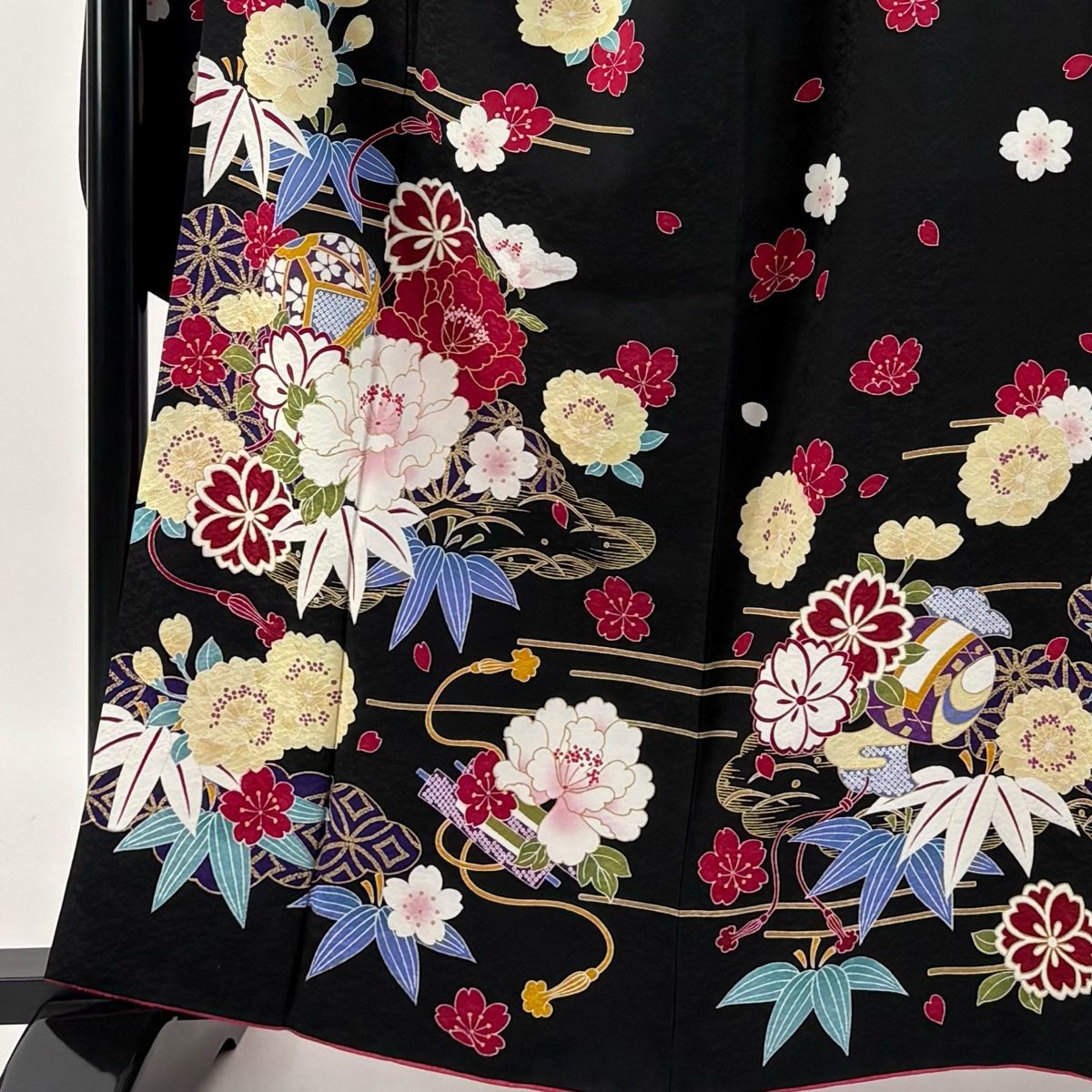 振袖セット 黒に朱色 流水に蝶