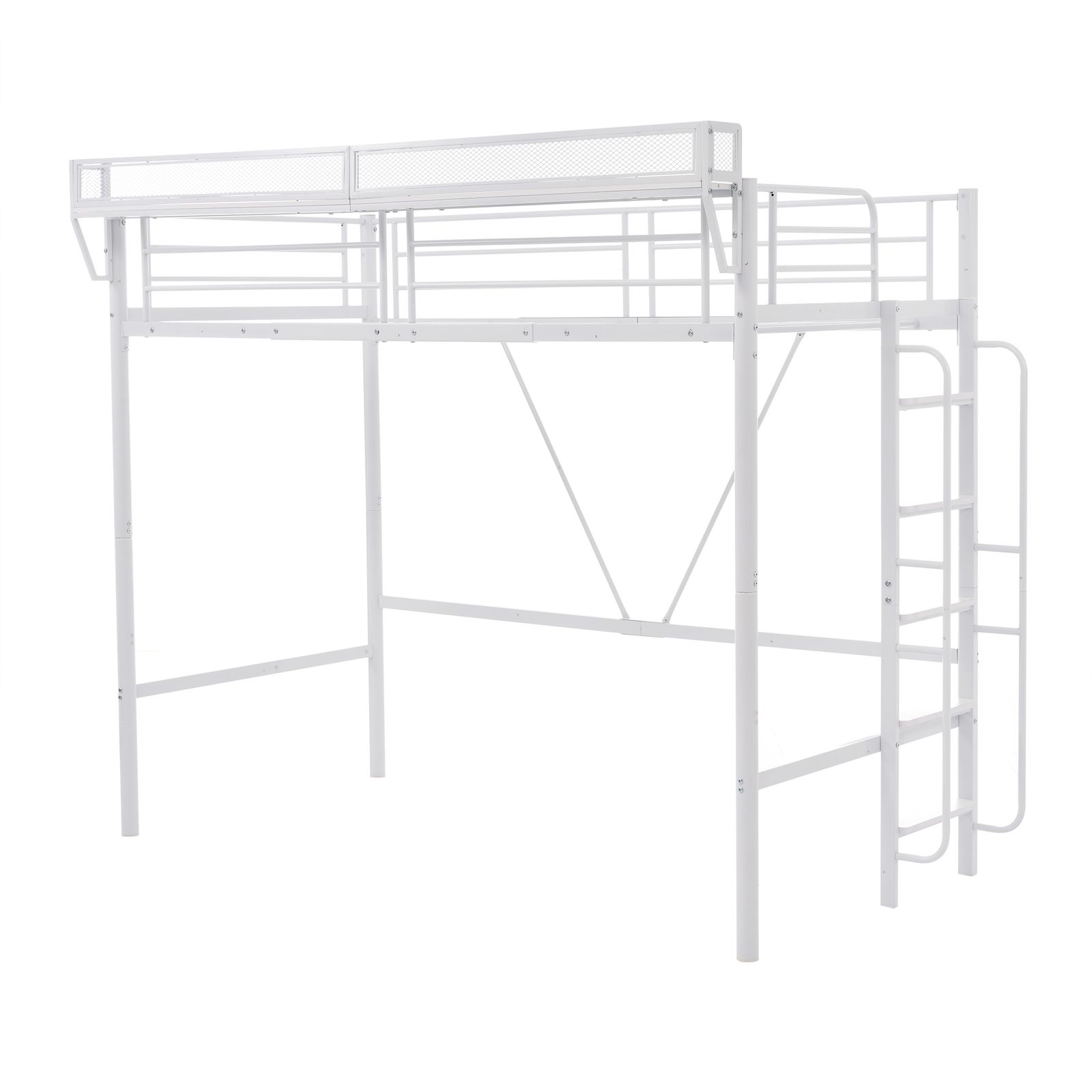 ロフトベッド シングル 手すり付き階段 便利な側面収納 北欧風 BLACK