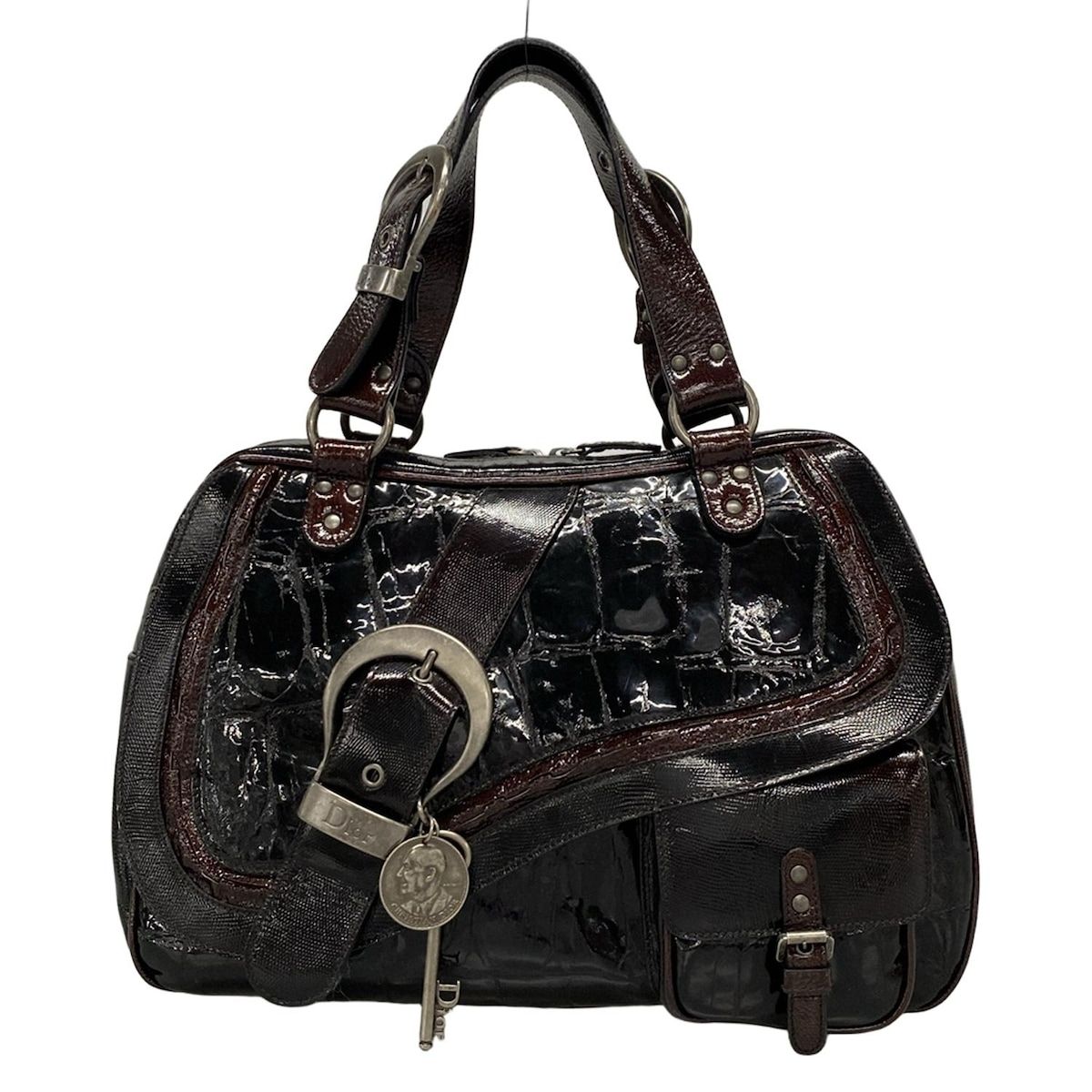 ディオール|クリスチャンディオール ハンドバッグ ガウチョ ダークブラウン 2007 Dior-Daimaruコラボ|クロコ型押し加工 レザー