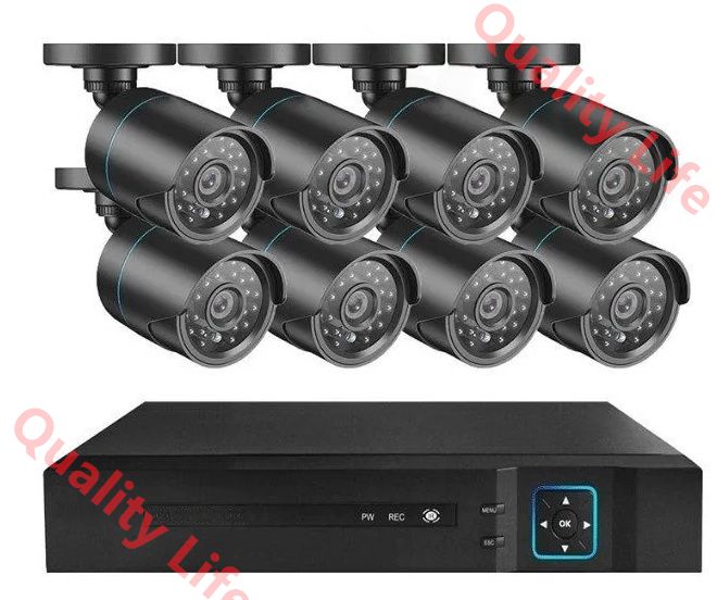 防犯カメラセット8台カメラ 500万画素 屋外IP66防水 遠隔監視-動体検知 暗視撮影 AHDセット ハードディスク付き