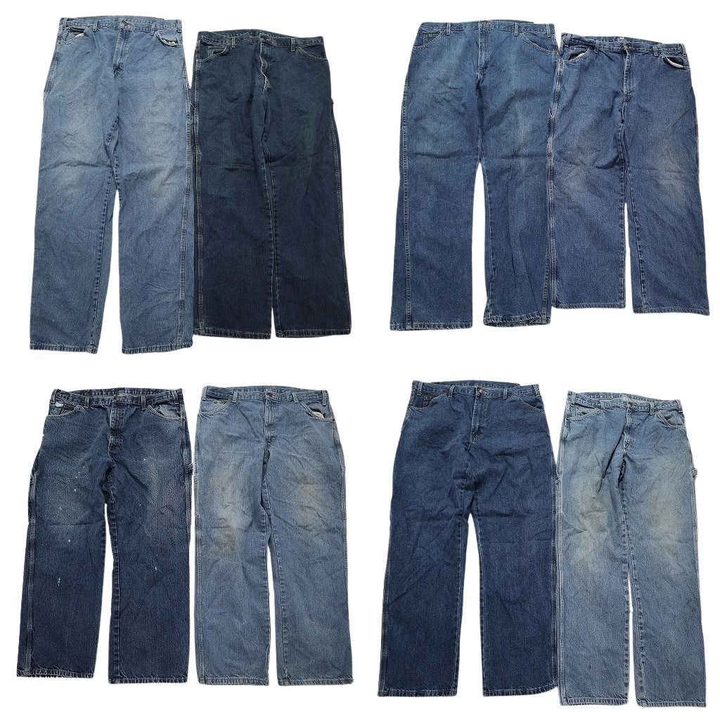 古着卸 まとめ売り ディッキーズ Dickies ペインターデニム パンツ 8枚セット (メンズ 40 /38 ) ワーク インディゴブルー  古着 NB2282