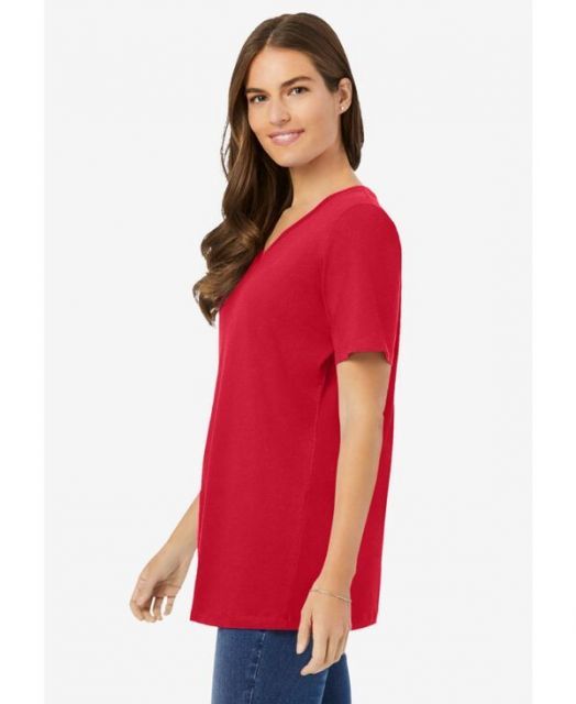 激安販売、最安価に挑戦！ ウーマン ウィズイン レディース シャツ トップス Plus Size Perfect Short-Sleeve V-Neck Tee Classic red