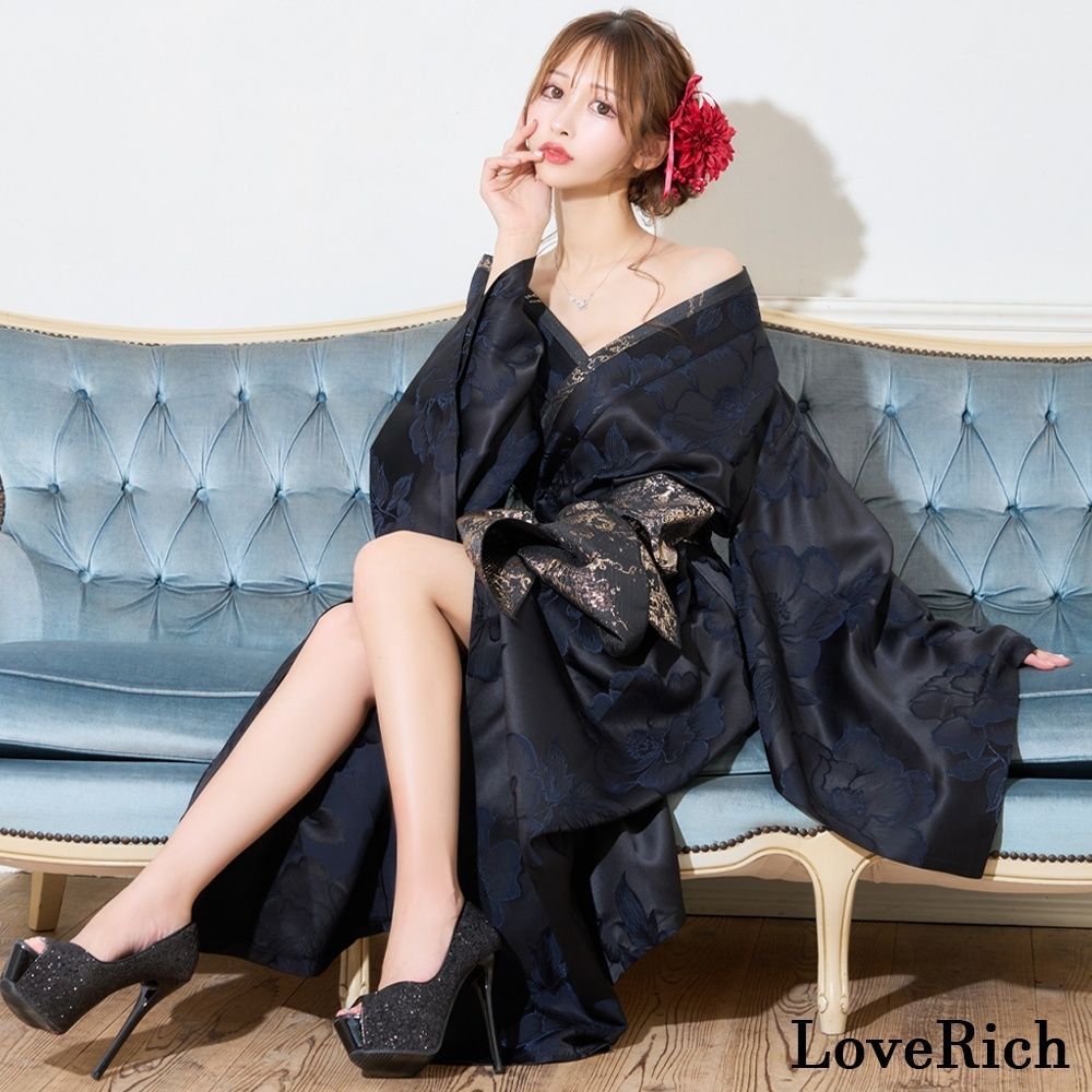 LoveRich ラブリッチ ライン 2カラー|2点セット 花柄 ロング オフショル 豪華 花魁 着物 ドレス コスプレ イベント ハロウィン 1512