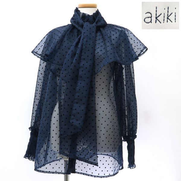 akiki ボウタイブラウス ドット シースルー ハイネック #F 長袖 MT011 