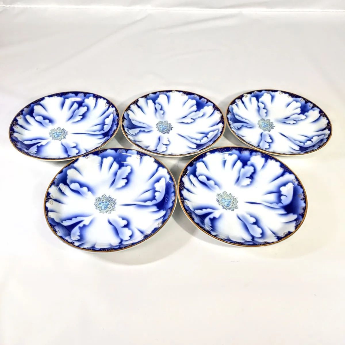有田焼 深川製磁 宮内庁御用達 牡丹金ミル 和皿揃い 5枚 セット 金彩