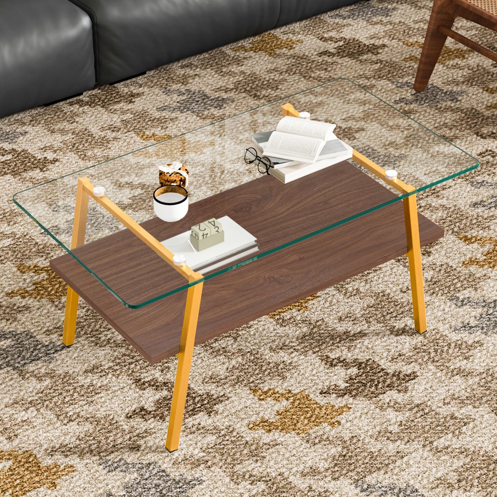 ゴールドフラワー 120x60cm ローテーブル/コーヒーテーブル* - ロー