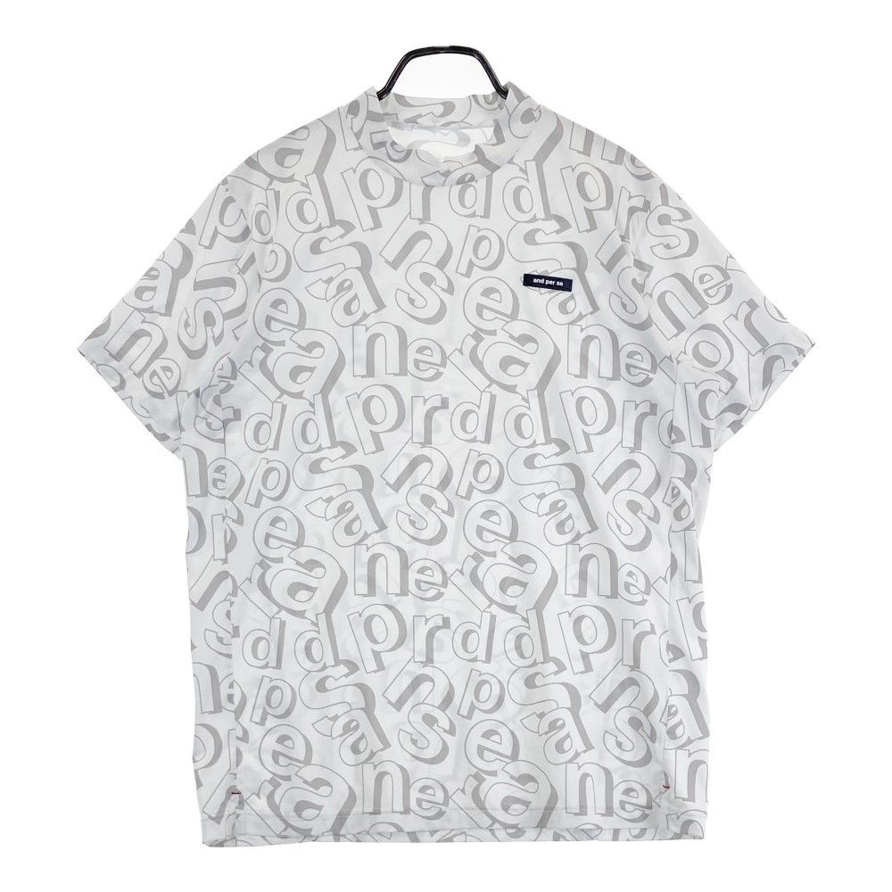 サイズ：M AND PER SE アンパスィ 2022年 ハイネック 半袖Tシャツ ロゴ総柄 ホワイト系 [240101485544] ゴルフウェア メンズ ストスト サイズ：M AND PER SE アンパスィ 2022年 ハイネック 半袖T