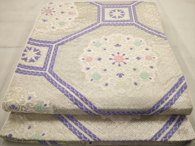 平和屋着物◎六通柄袋帯 唐織 蜀江花文 銀糸 正絹 逸品