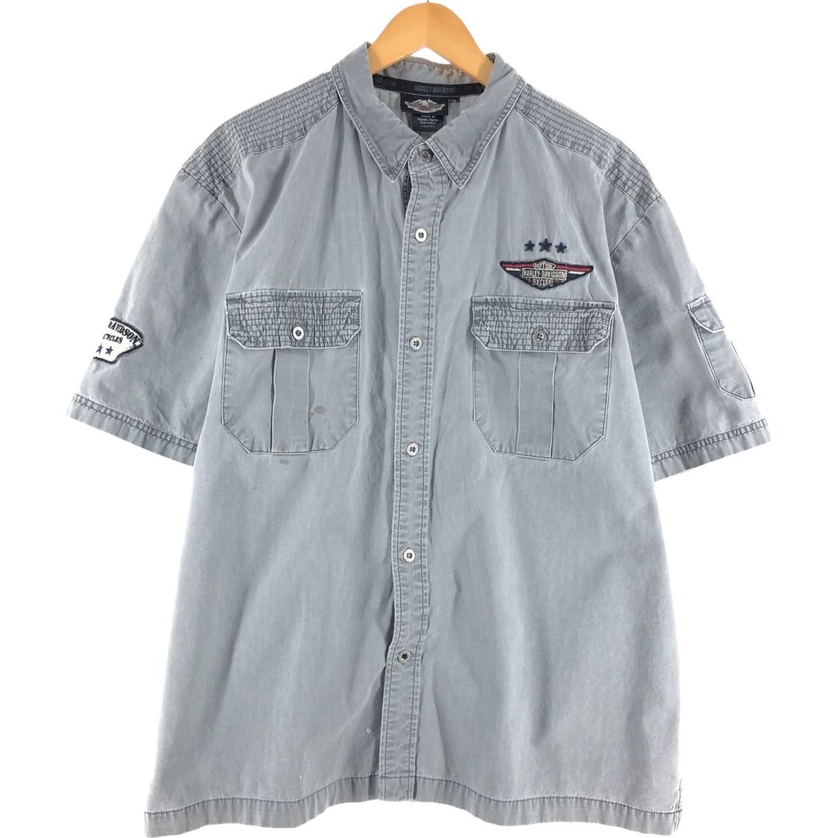 古着 ハーレーダビッドソン Harley-Davidson 隠しボタンダウン 半袖 ワークシャツ ボックスシャツ XL メンズXL相当|eaa509362