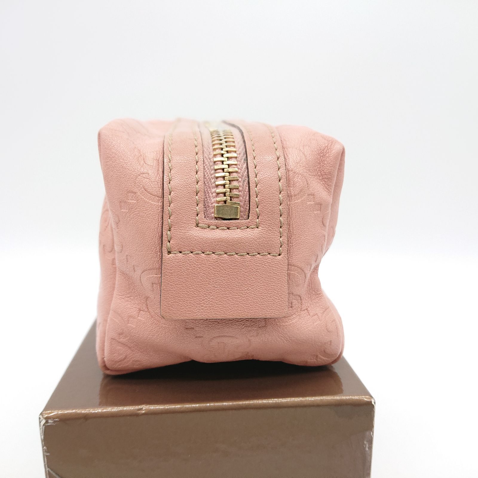 GUCCI グッチ ポーチ シマ GG ピンク レザー ハート メイク