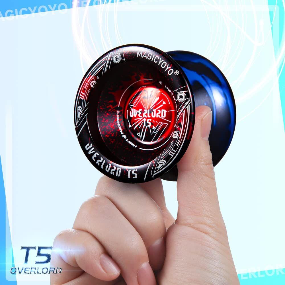MAGICYOYO プロフェッショナル レスポンシブ ヨーヨーT5 オーバーロード、デュアル機能 Yo Yo Pro 合金 ヨーヨーメタル バインドリターン トリック ヨーヨー、フラットベアリング + ベアリングリムーバー [T5-ブラック、ブルー&レッド。]