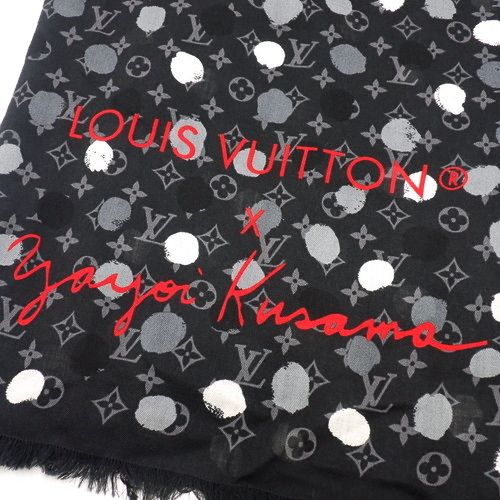 LOUIS VUITTON(ルイ・ヴィトン) モノグラム エトール ドットスカーフ ストール アパレル ファッション小物 草間彌生コラボ ウール  ブラック黒 ホワイト白シロ グレー レッド M78300 レディース 40803000636【中古】【アラモード】