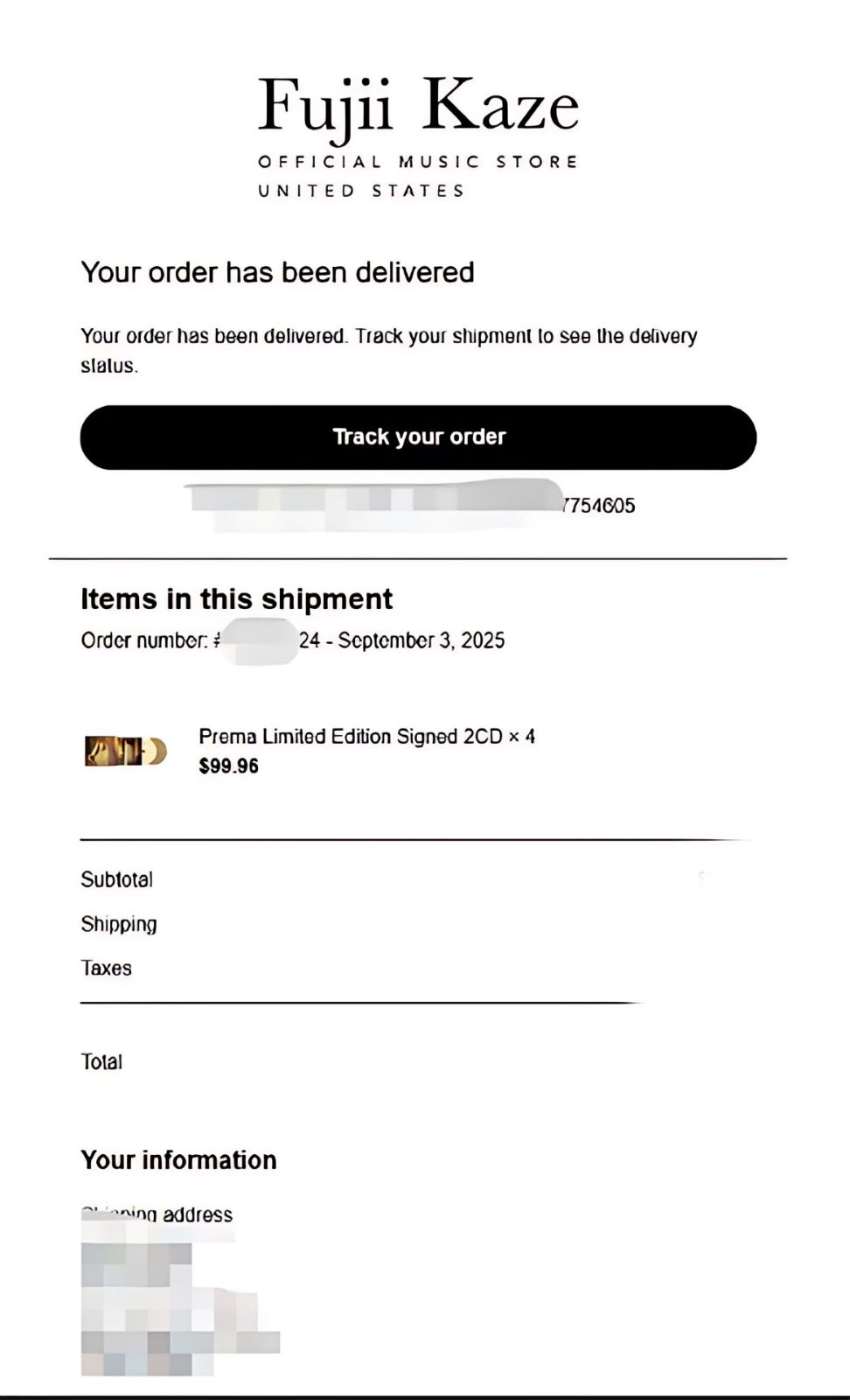 藤井風 Prema 直筆サイン入り 限定CD (アメリカ公式ストア購入