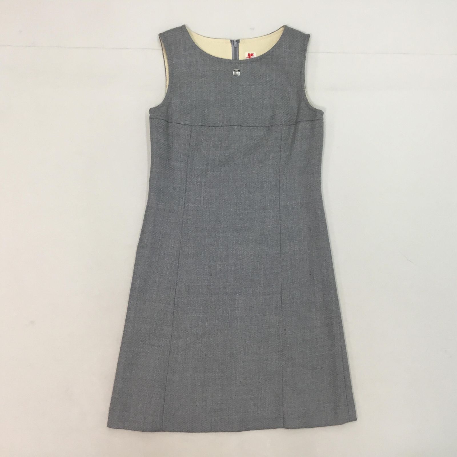 Courreges イトキンノースリーブ黒ひざ丈ワンピース □日本製 courreges クレージュ ノースリーブ ワンピース 膝丈 グレー