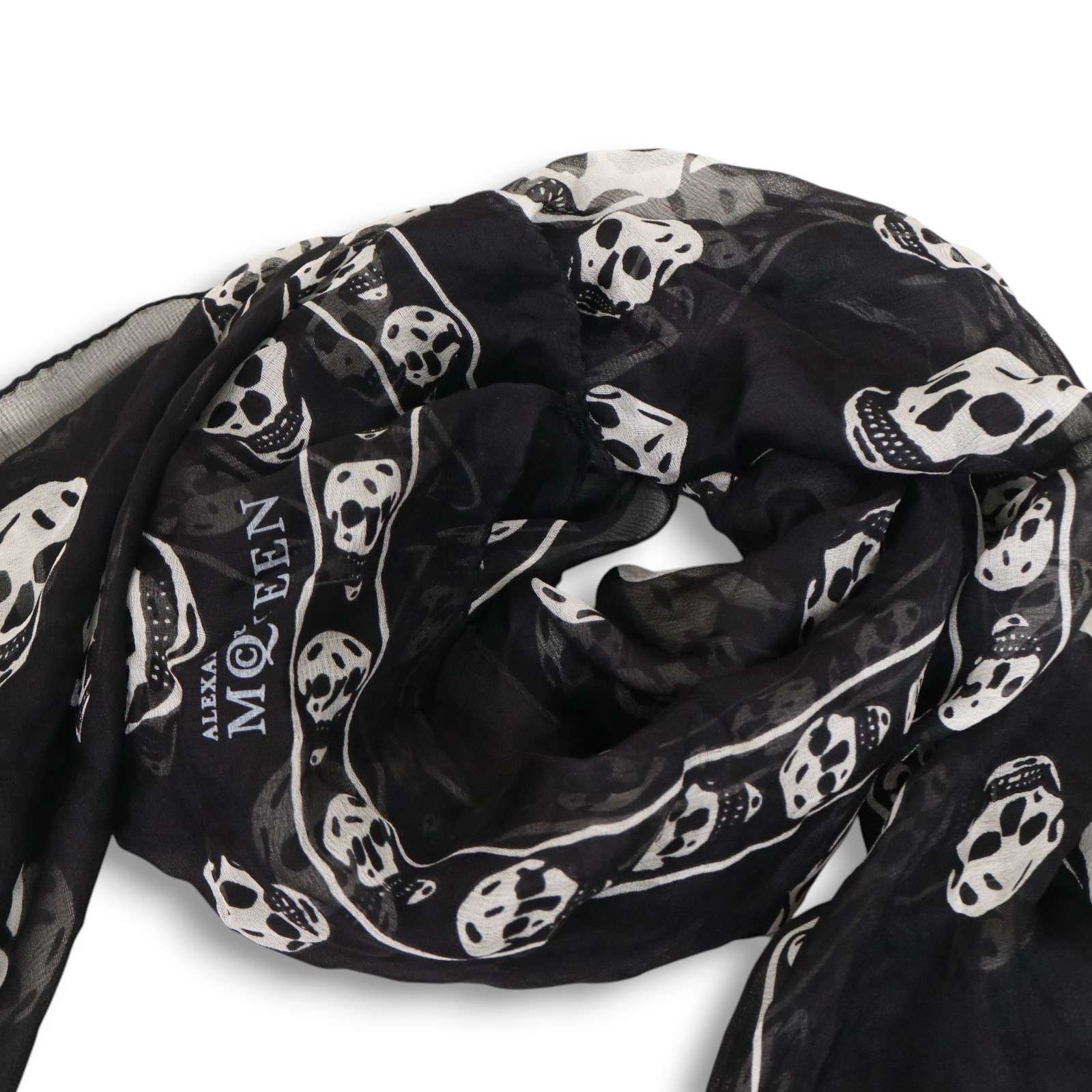 【a】Alexander McQueen スカル柄バンダナ NEW $330 ALEXANDER MCQUEEN White Black Silk MOTH BUTTERFLIES