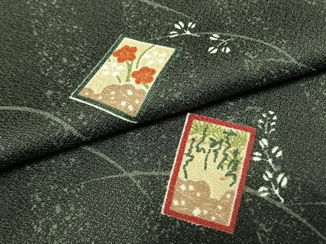 平和屋着物▽小紋 単衣 色紙草花文 さんび謹製 洗える着物 AAAZ9043fy