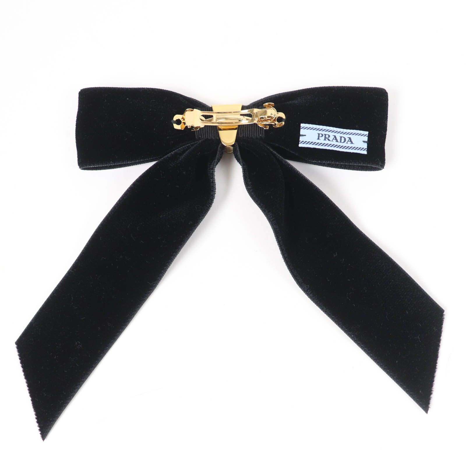 プラダ トライアングル　ベルベット リボン バレッタ　prada 極美品☆PRADA プラダ 1IF154 完売品 トライアングルロゴ ベルベット