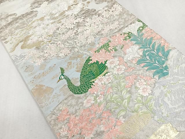 平和屋着物◎六通柄袋帯 唐織 孔雀花文 金銀糸 正絹 逸品