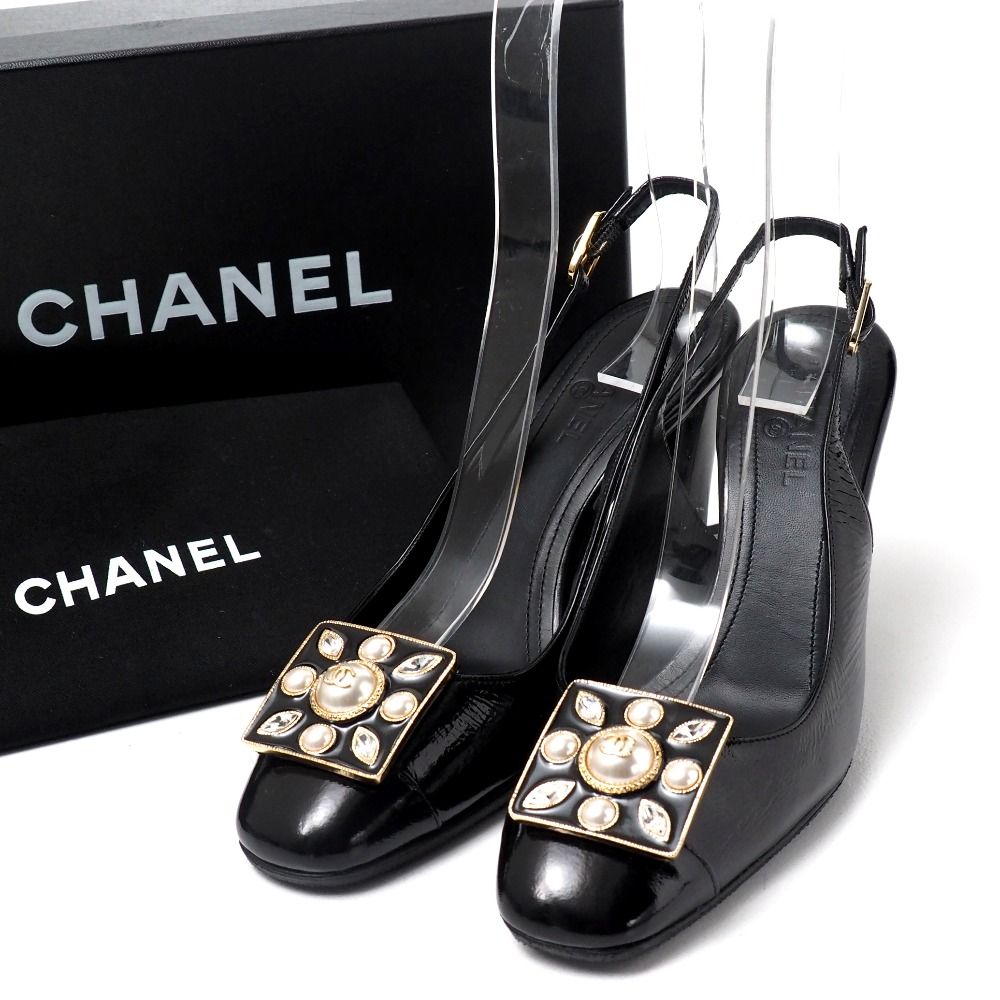 CHANEL シャネル パンプス サイズ36 C ココマーク CC ビジュー パールモチーフ バックスリング ハイヒール ブランド古着 20250922|RA6084