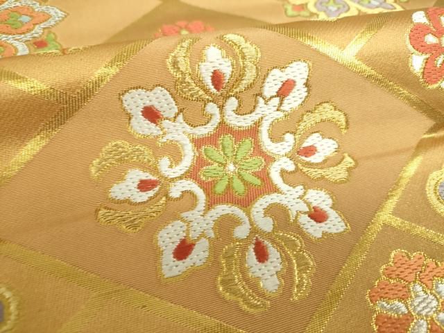 平和屋着物◎六通柄袋帯 唐織 花菱文 金銀糸 正絹 逸品 BAAT8587du