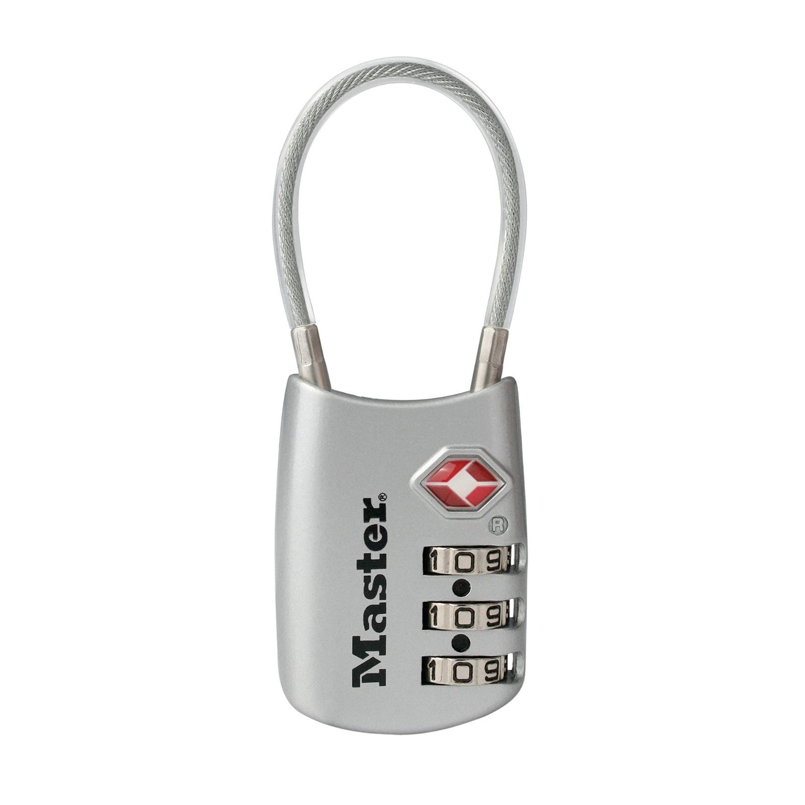 06.シルバー_ダイヤル Master Lock(マスターロック) 南京錠 TSAロック ダイヤル 暗証番号設定 小型 本体幅30mm ケーブル長80mm スーツケース 旅行鞄 海外旅行用鍵 防犯 4688JADSLV シルバー