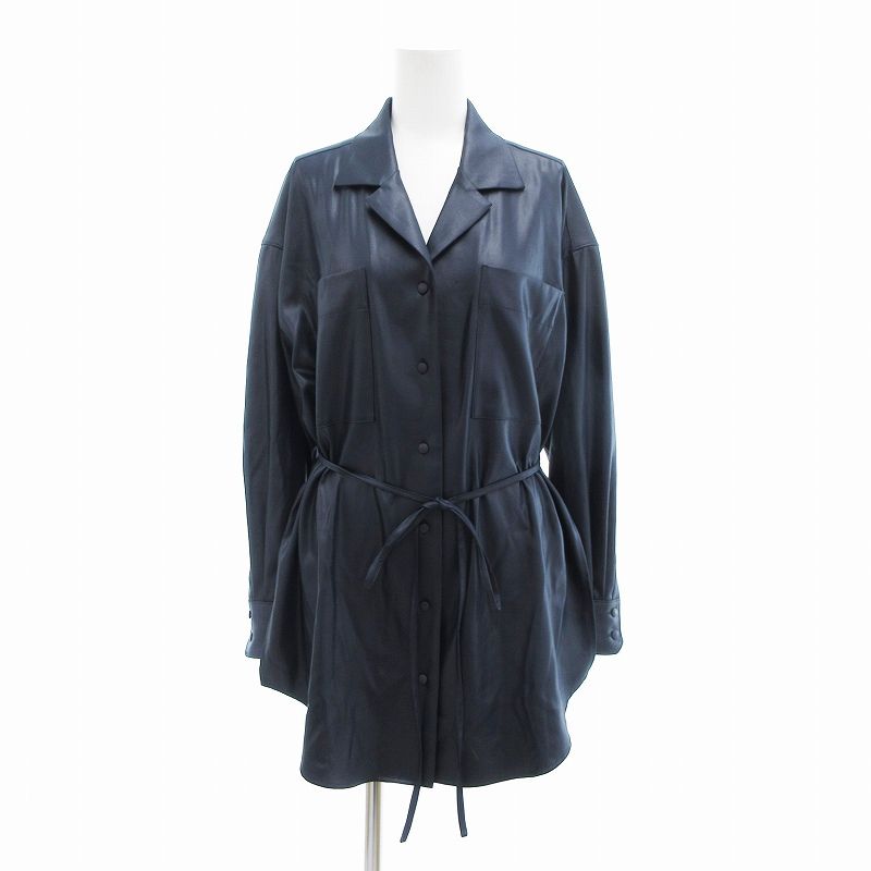 メゾンスペシャル MAISON SPECIAL レザーライクオープンカラーチュニックブラウス シャツ 長袖 F 紺 ネイビー 2119235308 メゾンスペシャル MAISON SPECIAL レザーライクオープンカラー