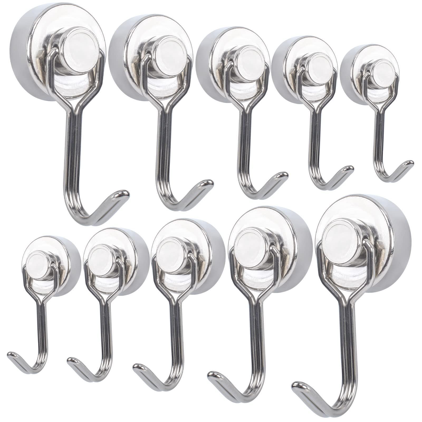 Size:20mm-10個セット 10個セット 超強力マグネット フック 強力 ネオジム磁石 フック ステンレス製マグネットフック 防錆 壁付け フック 直径20ｍｍ 教室 玄関 キッチン 冷蔵庫 オフィス 浴室に