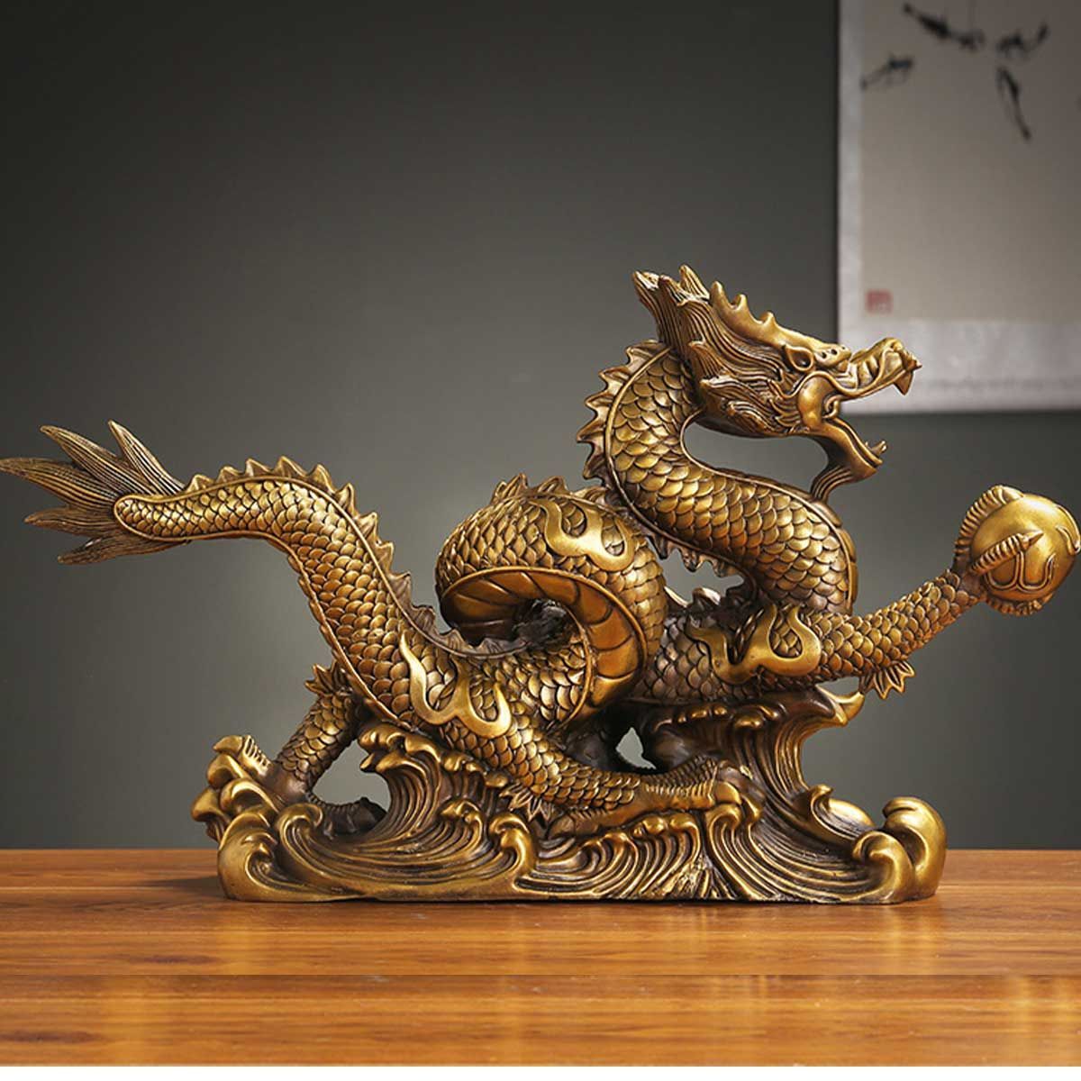 龍神 25cm 宝玉 如意宝珠 宝 玉 銅 金 風水 5本爪 置物 開運