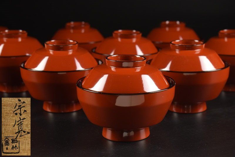 蔵A4524d 塗師 宗寛 ウルミ塗 飯椀 十客 共箱