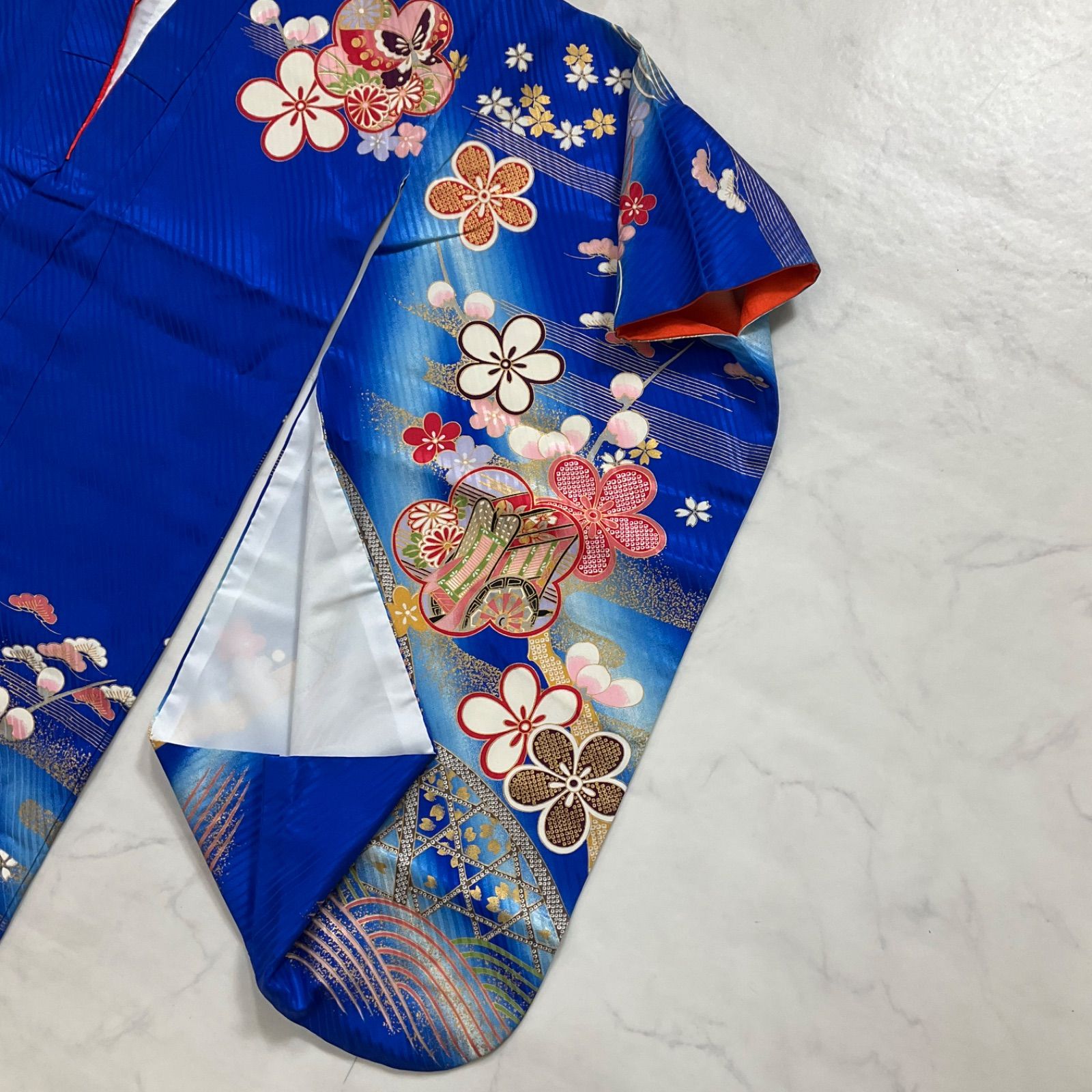 kimono one 5〜7歳くらい用 女の子着物 正絹 子供着物 七五三 袷 重ね襟 裄58㎝肩丈127 5㎝ 七五三お詣り女の子着物こどものひお正月卒業式十三詣り G 299