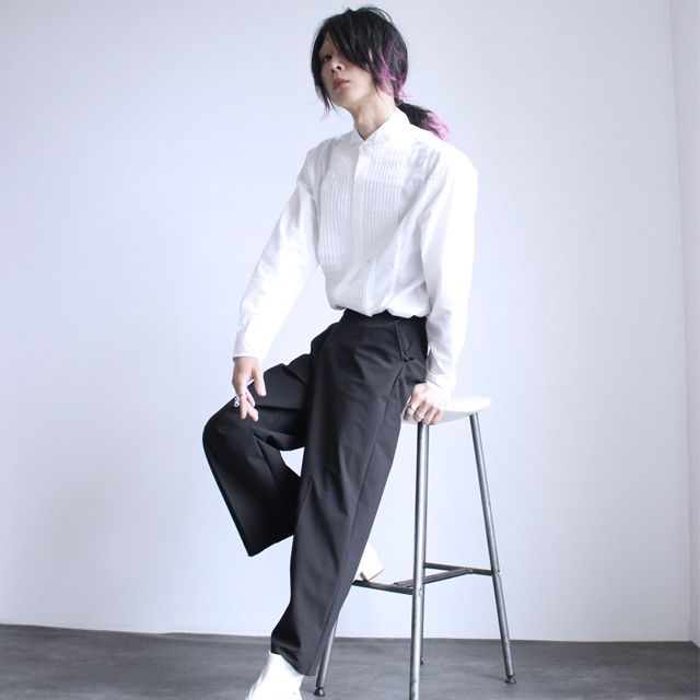 真空プリーツ式センタープレスワイドスラックス