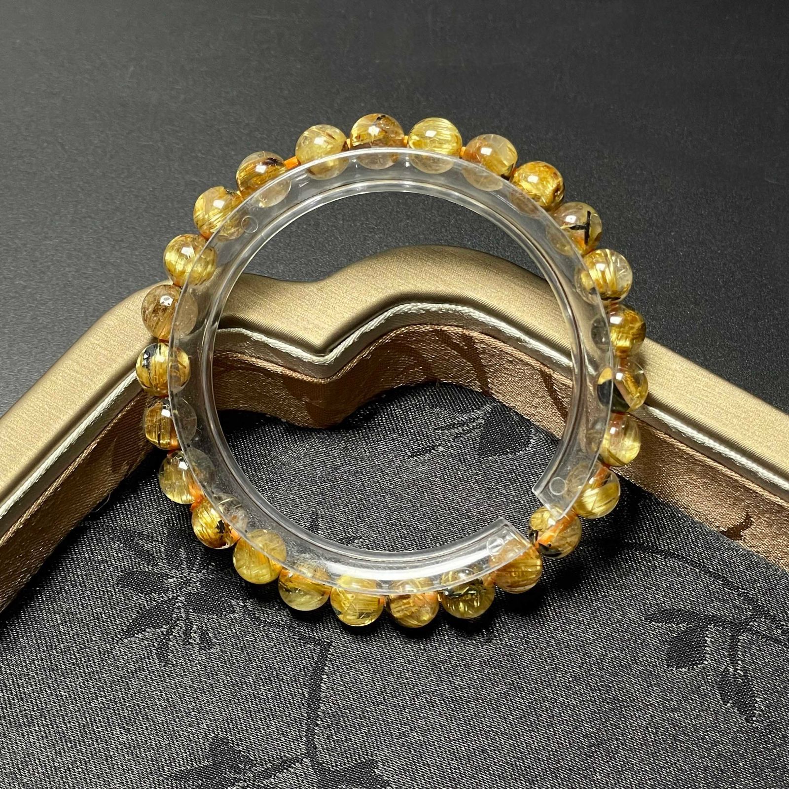 高品質！ゴールドタイチンルチルブレス♡約9㎜金運最近【新品未使用一点限り】 プレミアム タイチンイエローゴールドルチルクォーツ(キャッツ