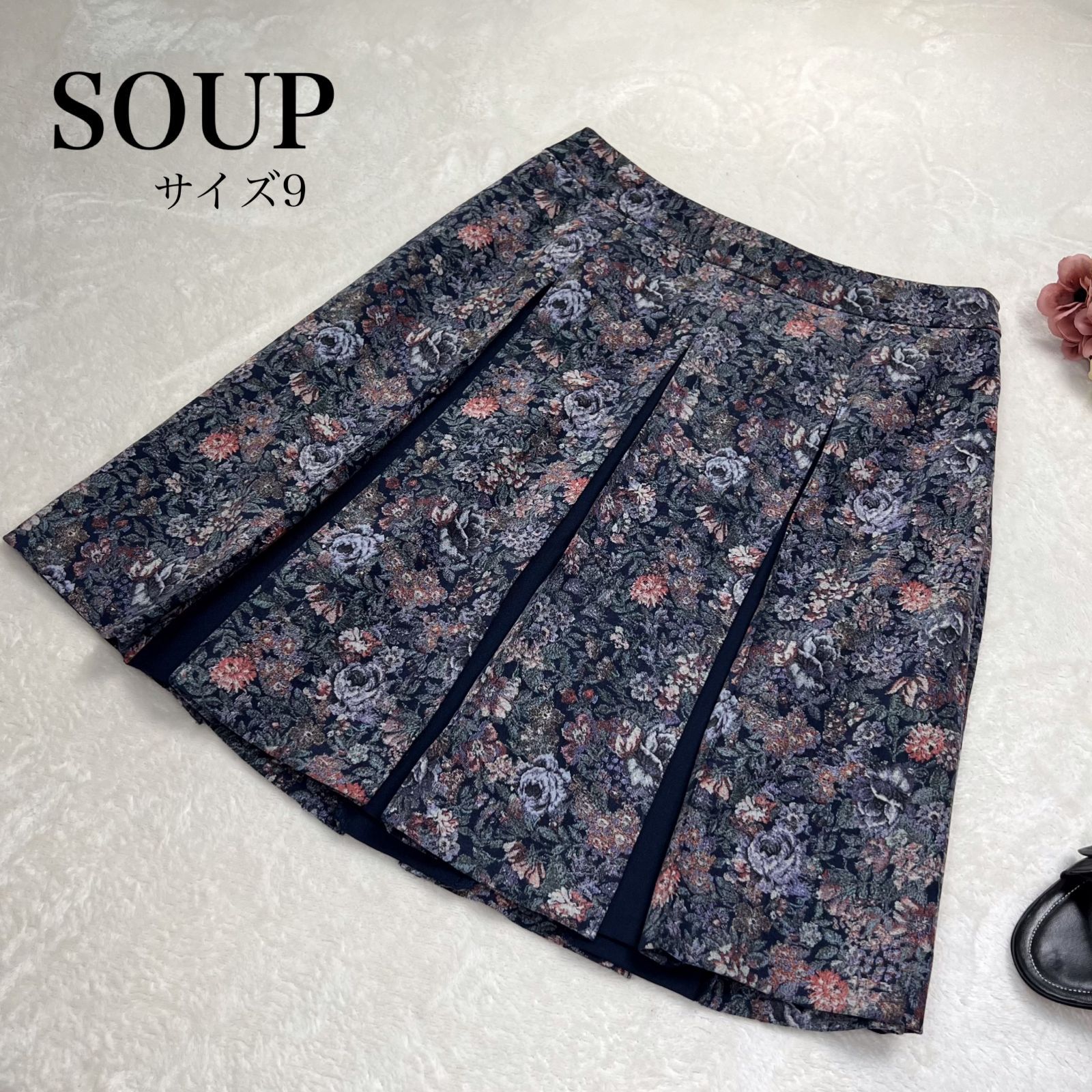 極美品】SOUP(スープ) 上品ボックスプリーツスカート サイズ9 Mサイズ