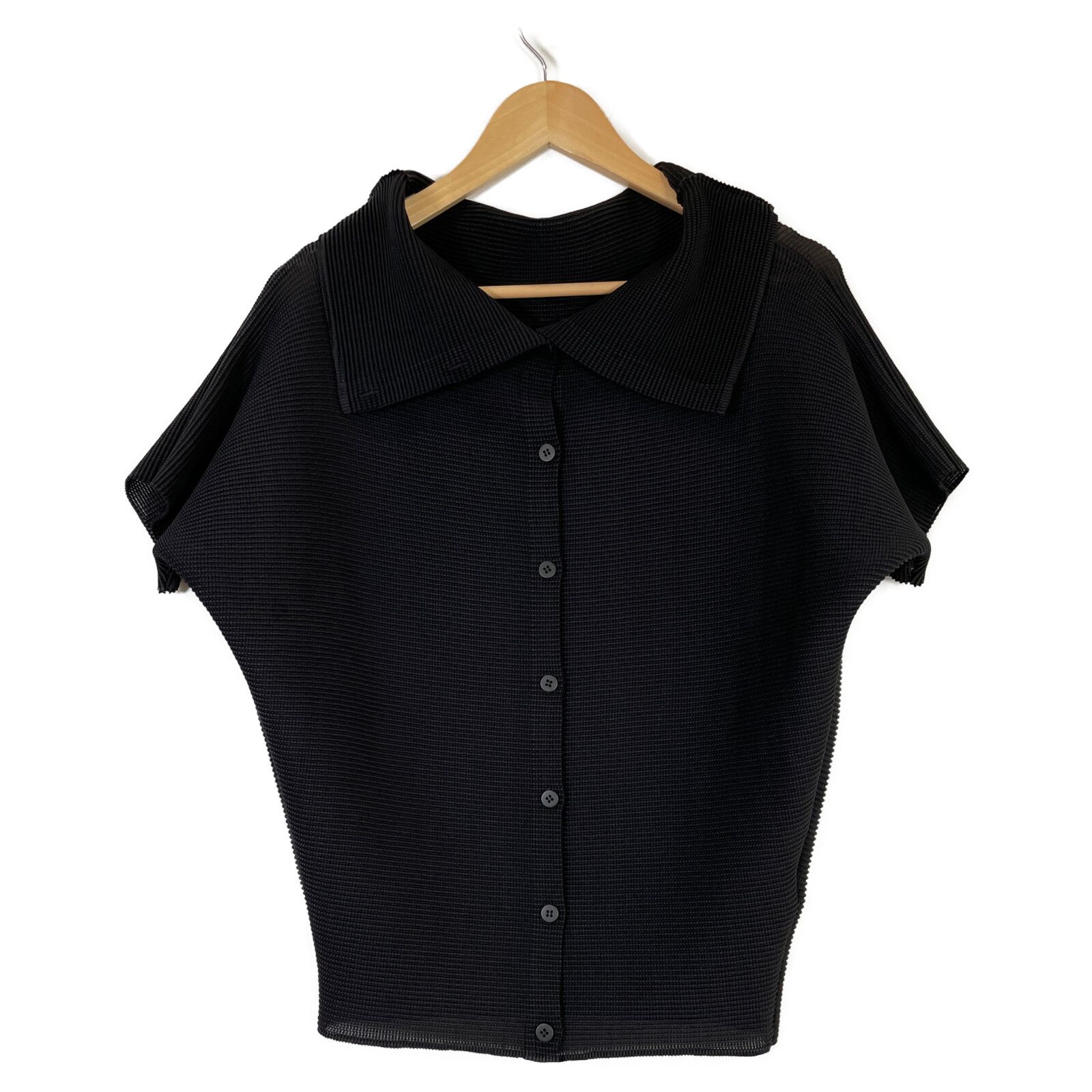 MeISSEYMIYAKE ミーイッセイミヤケ MI73FO128  ワッフルプリーツハイネックショートスリーブシャツ シャツ ブラック レディース MeISSEYMIYAKE ミーイッセイミヤケ MI73FO128 ワッフルプリーツ