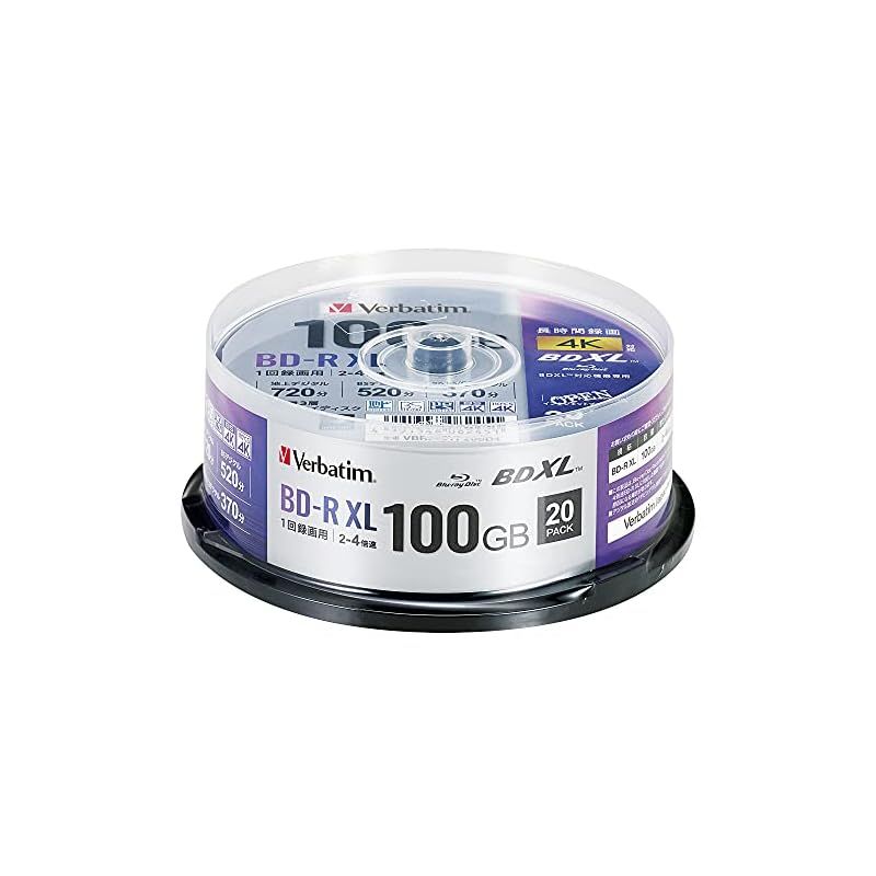 Verbatim バーベイタム 1回録画用 ブルーレイディスク BD-R XL 100GB 20枚 ホワイトプリンタブル 片面3層 2-4倍速 VBR520YP20SD4 1