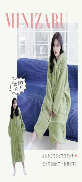 MiniZaru 着る毛布 ルームウェア 部屋着 レディース もこもこ ふわふわ 冬 あたたかい 厚手 長袖 フード付き 625 グリーン M