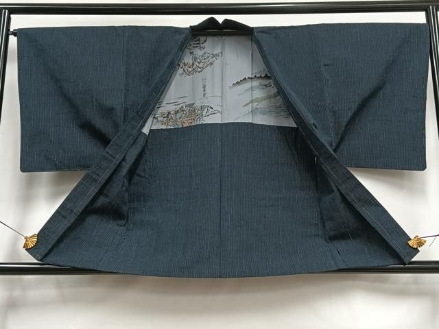 平和屋着物○男性 紬 色無地 紺青色 キングサイズ 正絹 逸品 未使用