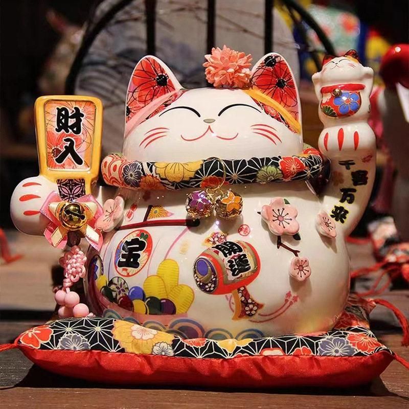 千客万来　開運招福　招き猫ペア　陶器　インテリア置物　縁起物 sweetdoor_250528sw-nya13