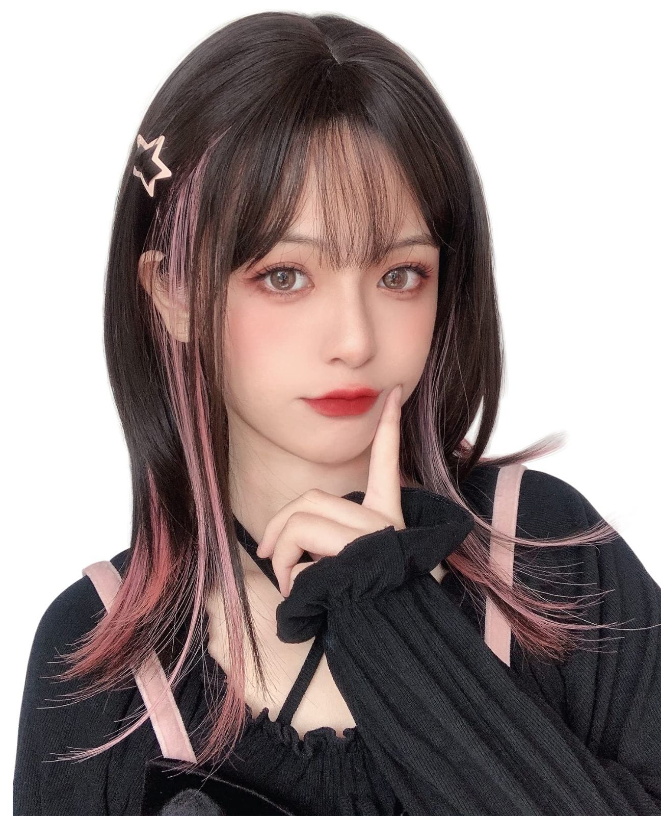 【クーポン有】インナーカラー ピンク ストレート グラデーション ロング ミディアム フルウィッグ ロリータ セミロング wig コスプレ サラサラ ぱっつん 女性 Limakaraウィッグ 小顔 自然 ネッ