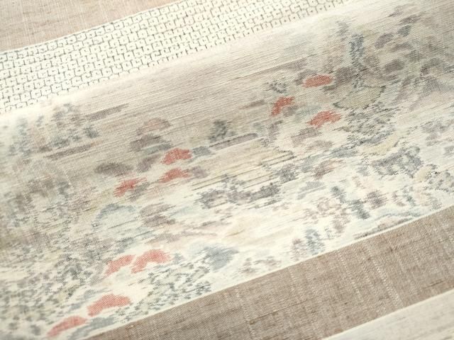 平和屋着物●訪問着　小千谷紬　亀甲柄　横段遠山樹林文　正絹　逸品　未使用　CAAS7192yc 平和屋着物○訪問着 小千谷紬 亀甲柄 横段遠山樹林文 正絹 逸品 未使用