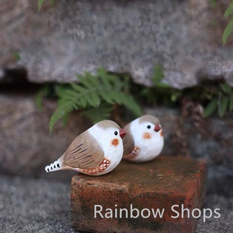 新品未使用】鳥好きさんへのプレゼント 置物 木彫り 文鳥 天然木