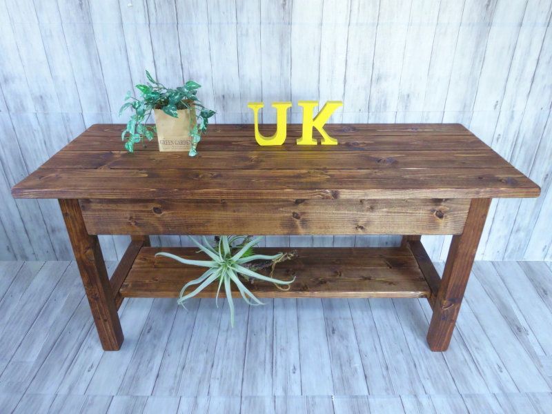 ハンドメイド ウッドテーブル ダークチーク色