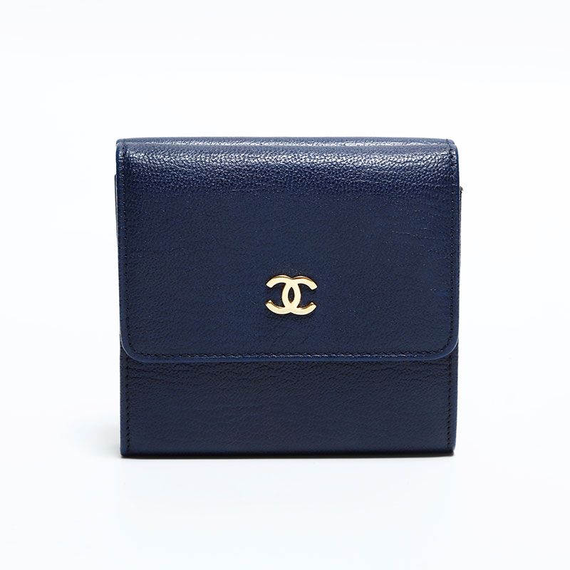 CHANEL シャネル 三つ折り財布 レザー ミニココマーク コンパクト ウォレット 6番台 2000-2002