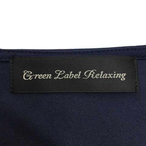 グリーンレーベルリラクシング ユナイテッドアローズ green label relaxing カットソー プルオーバー ラウンドネック ビーズ パール ビジュー シフォン 長袖 紺 ネイビー